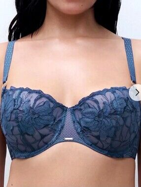 Chantelle Fleurs Demi Bra - Jeans Blue Denim, Size 36DDD